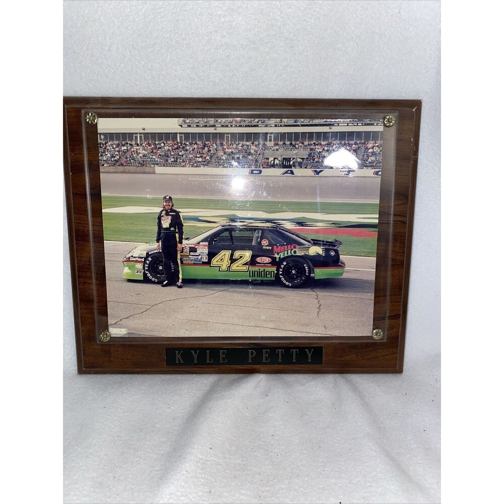 Kyle Petty Mellow Yellow Racing Photo On Wood Plaque 10.5in x 13in NASCAR 42